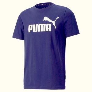 New Puma MENS ~ medium ~ blue logo t-shirt  -ESS Logo Tee peacoat blue NWT